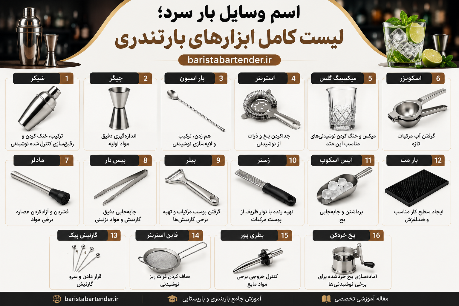 اسم وسایل بار سرد؛ لیست کامل ابزارهای بارتندری 