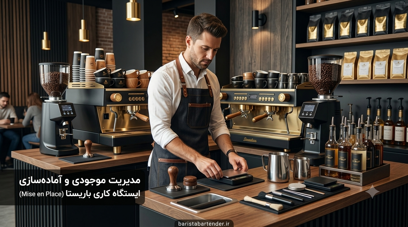 آموزش باریستا / راهنمای جامع یادگیری از مبتدی تا حرفه ای 28 مدیریت موجودی و آمادهسازی ایستگاه کاری باریستا (Mise en Place)